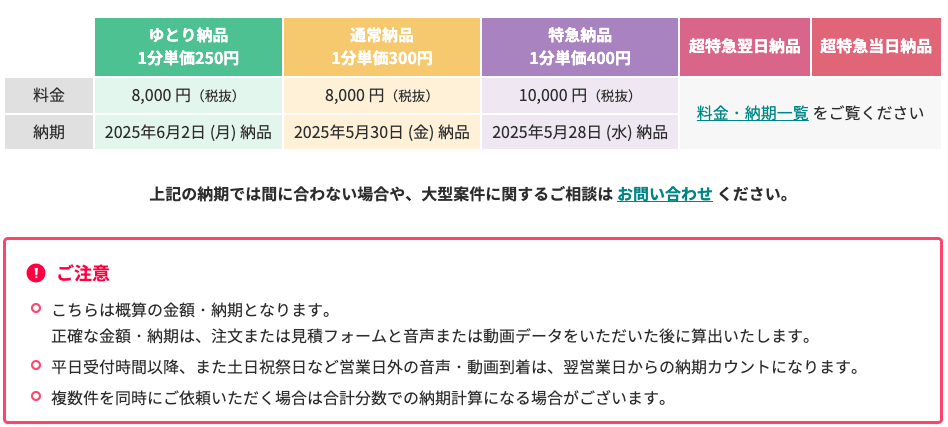 東京反訳_料金